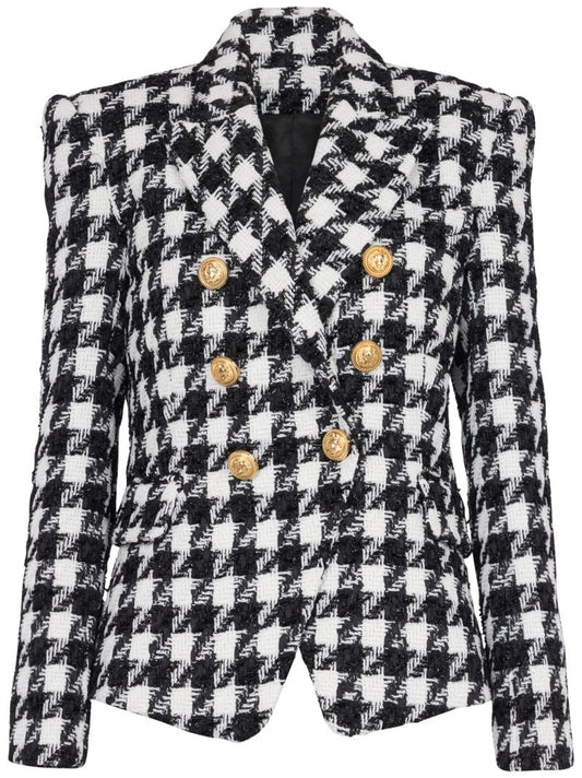 Black and White Houndstooth Tweed Blazer