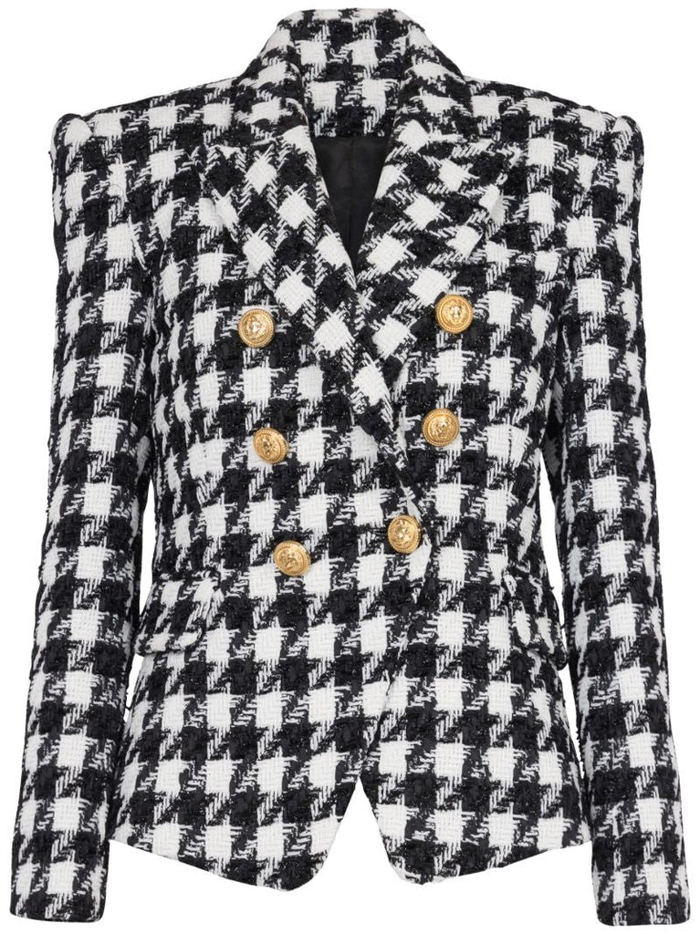Black and White Houndstooth Tweed Blazer
