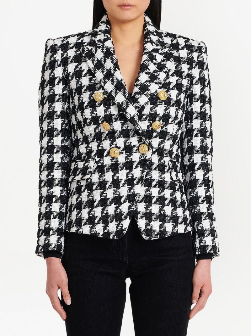 Black and White Houndstooth Tweed Blazer
