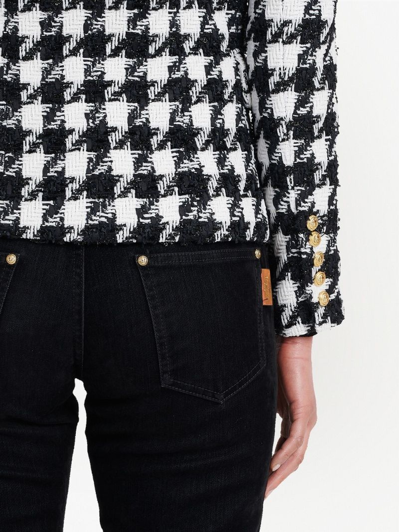 Black and White Houndstooth Tweed Blazer