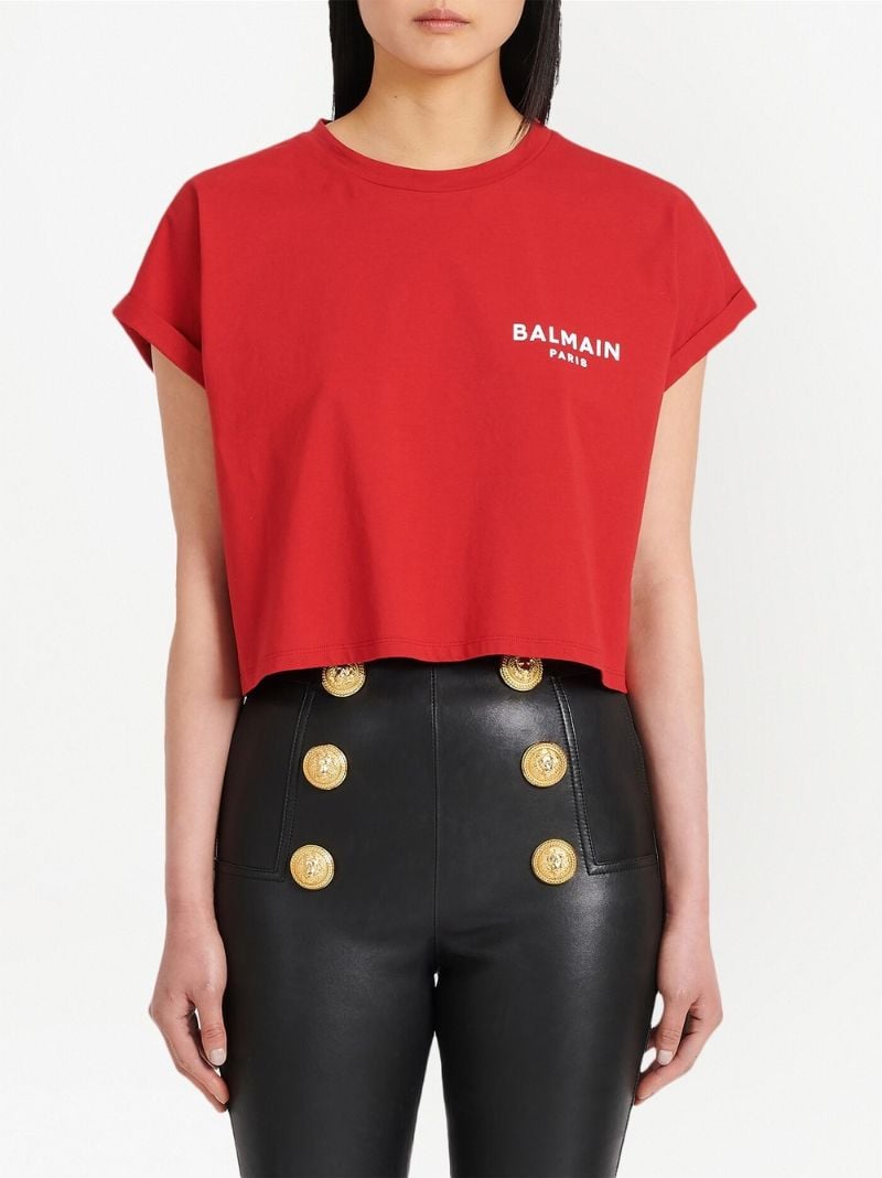 Red Logo Print Cropped T-shirt