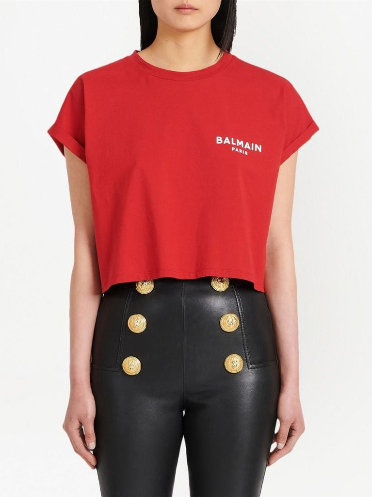 Red Logo Print Cropped T-shirt