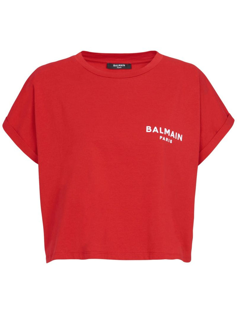 Red Logo Print Cropped T-shirt