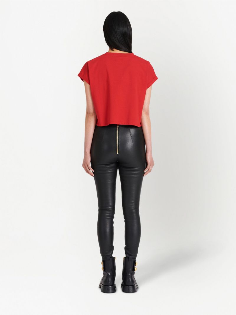 Red Logo Print Cropped T-shirt