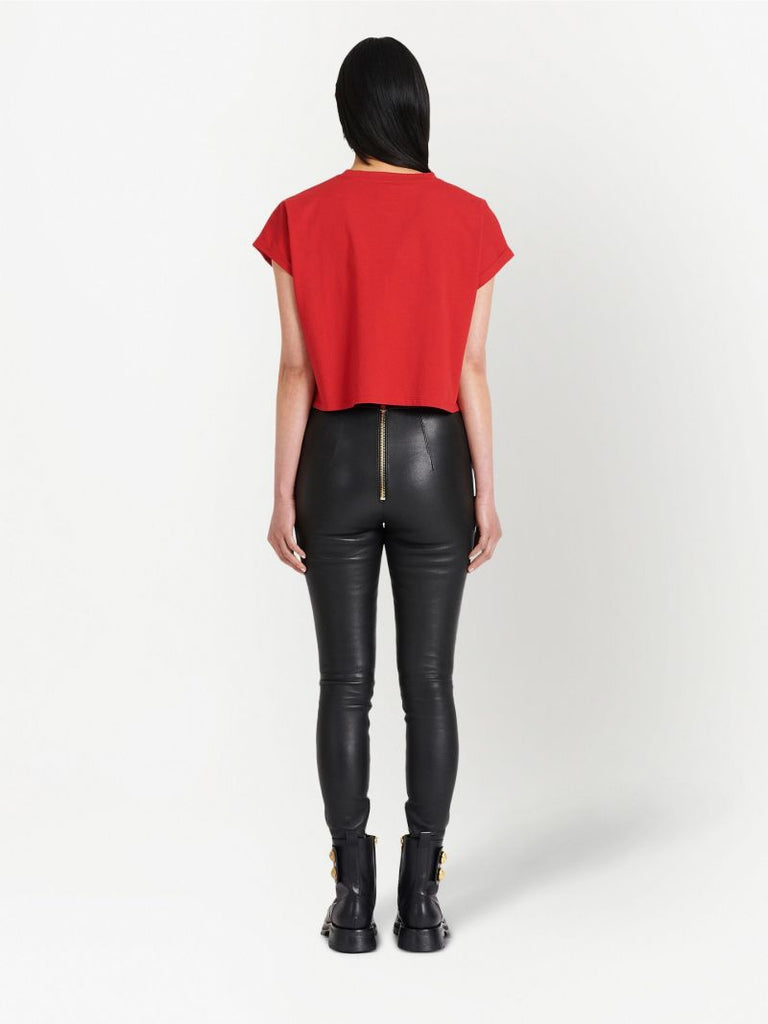 Red Logo Print Cropped T-shirt