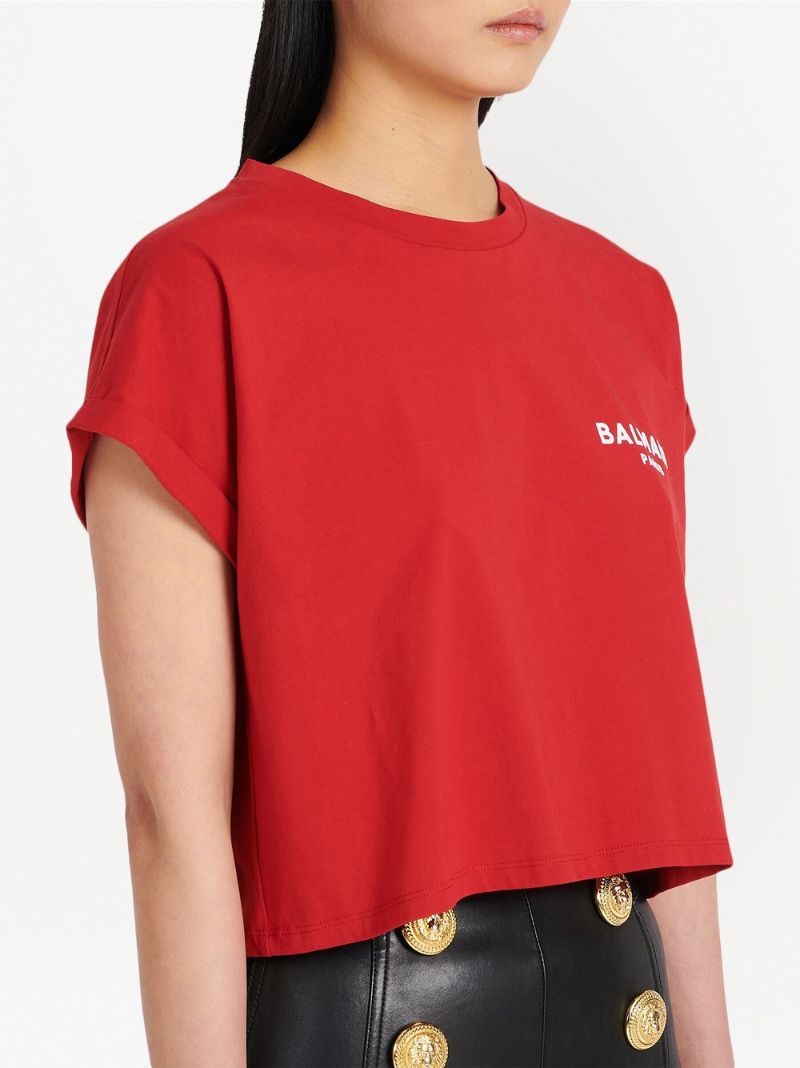 Red Logo Print Cropped T-shirt