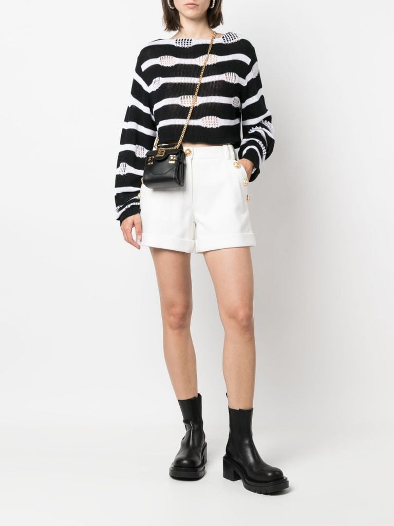 Black Distressed Striped Cotton Sweater