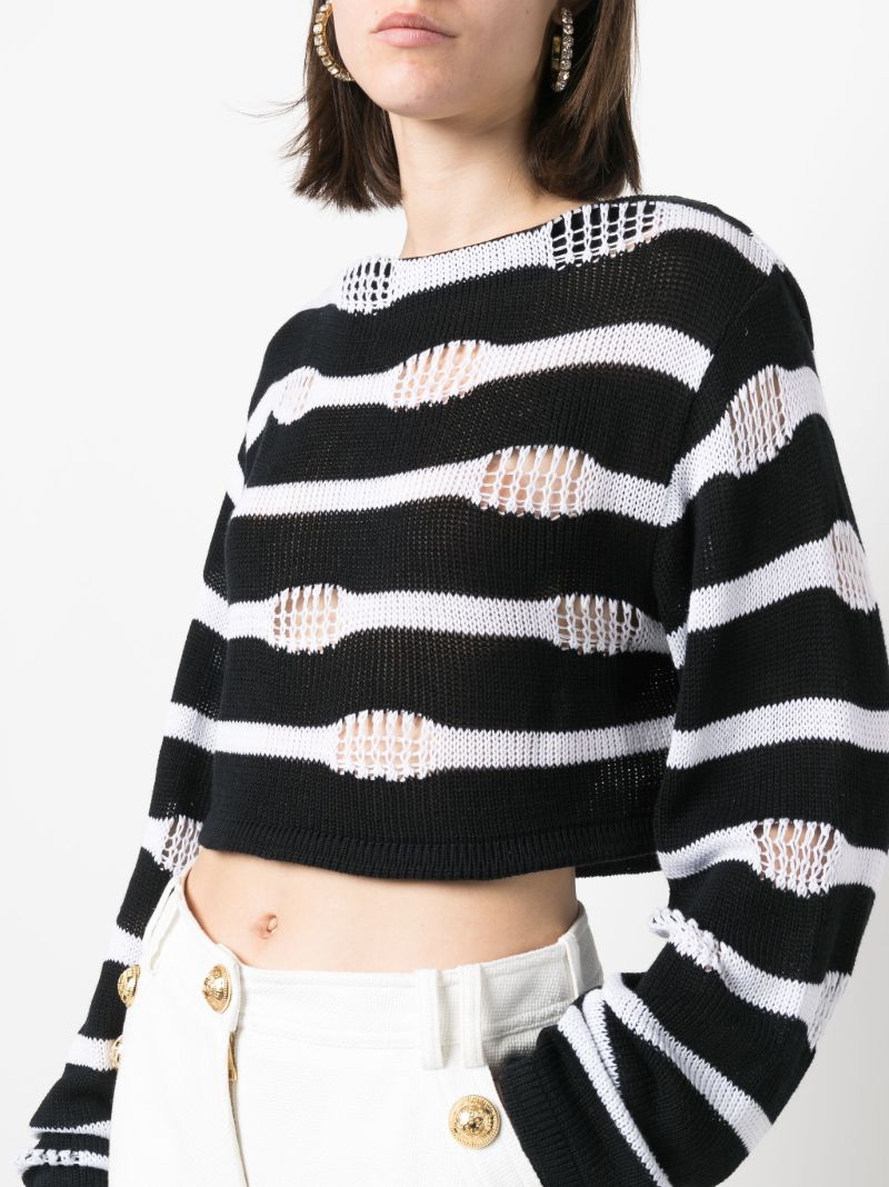 Black Distressed Striped Cotton Sweater