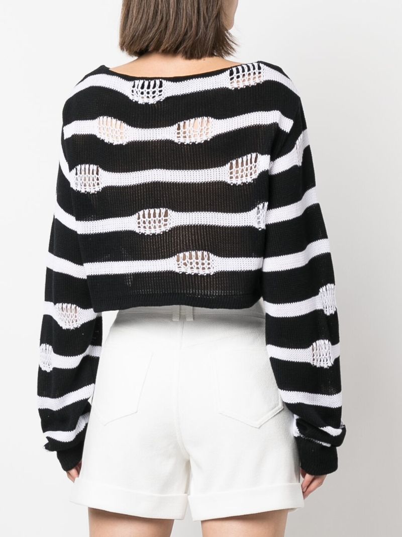 Black Distressed Striped Cotton Sweater