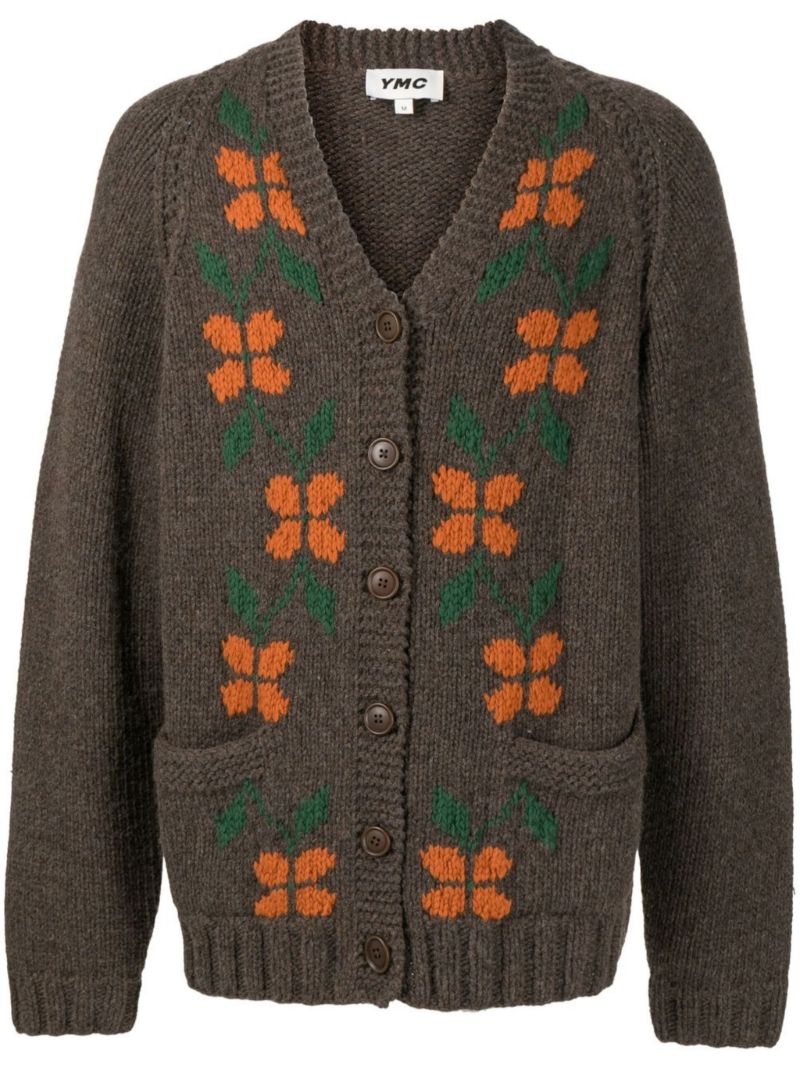 Brown Cottage Floral Wool Cardigan