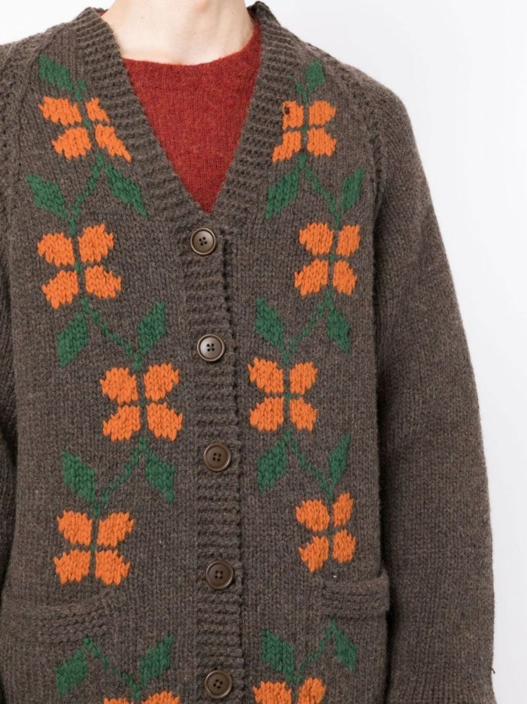 Brown Cottage Floral Wool Cardigan