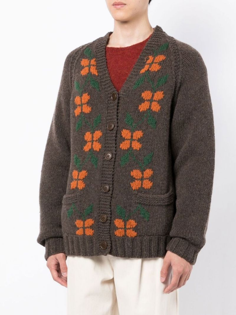Brown Cottage Floral Wool Cardigan
