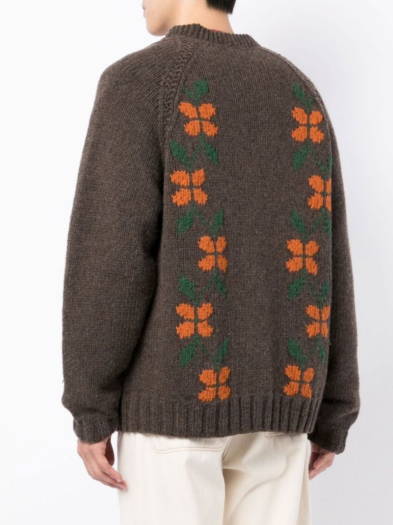 Brown Cottage Floral Wool Cardigan