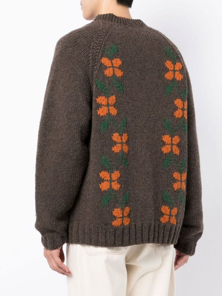 Brown Cottage Floral Wool Cardigan