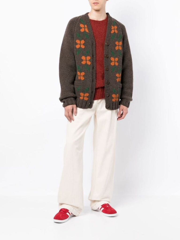 Brown Cottage Floral Wool Cardigan