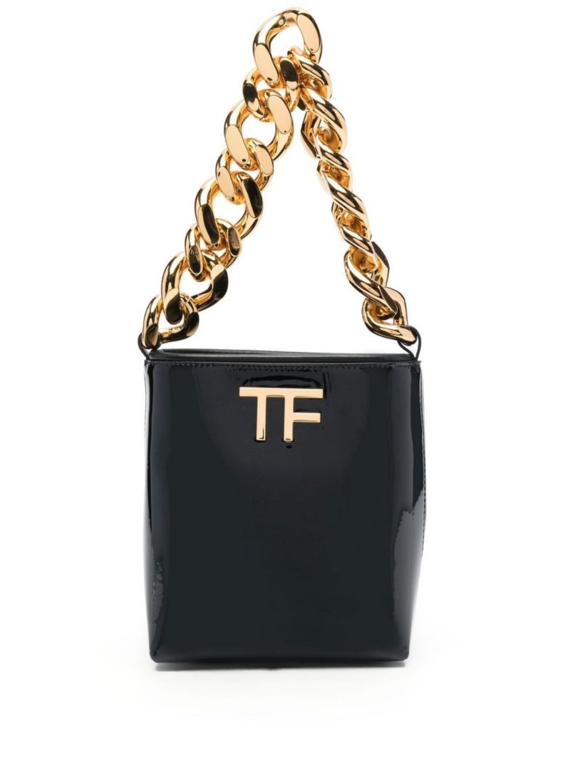 Black Logo Patent Leather Tote Bag