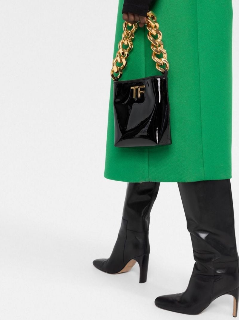 Black Logo Patent Leather Tote Bag