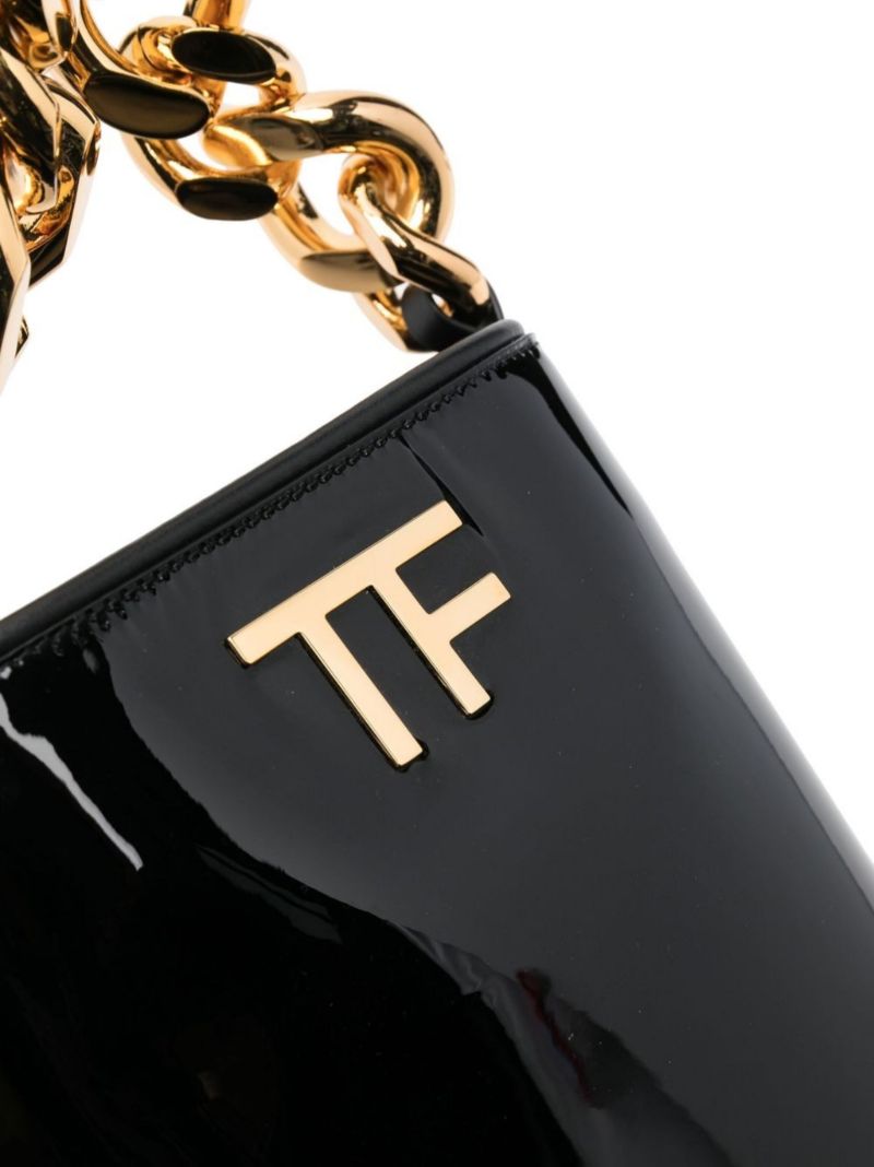 Black Logo Patent Leather Tote Bag