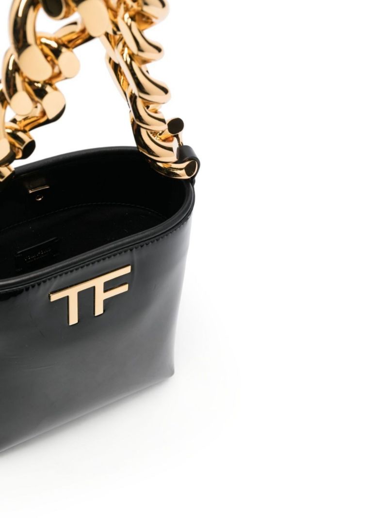 Black Logo Patent Leather Tote Bag