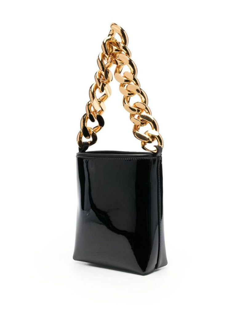 Black Logo Patent Leather Tote Bag
