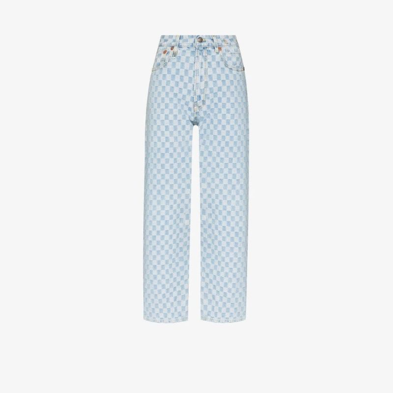 Checkerboard Straight Leg Jeans