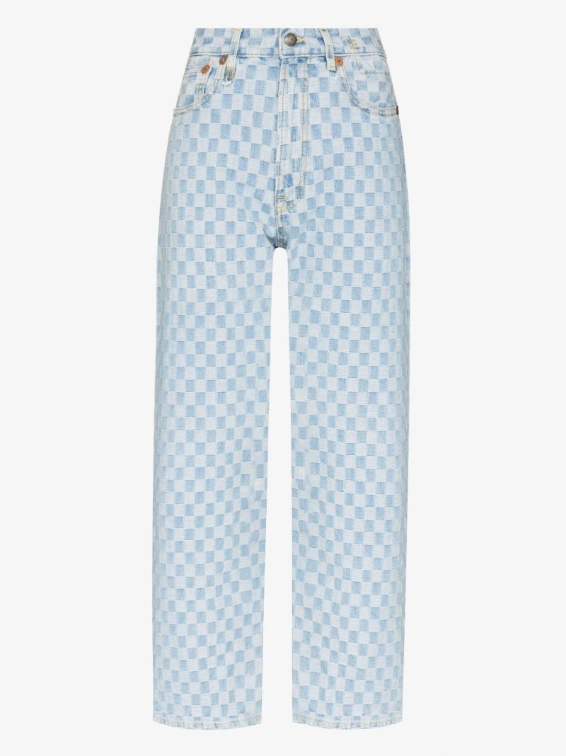 Checkerboard Straight Leg Jeans