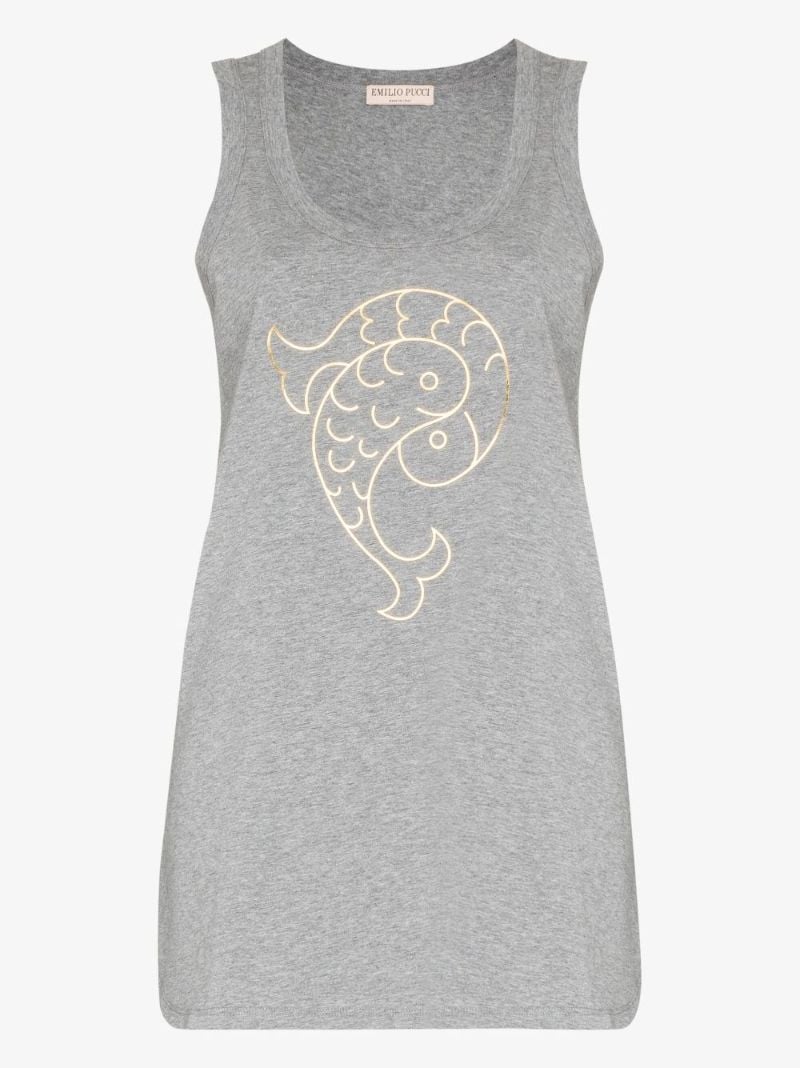 Grey Pesci Print Cotton Vest Top