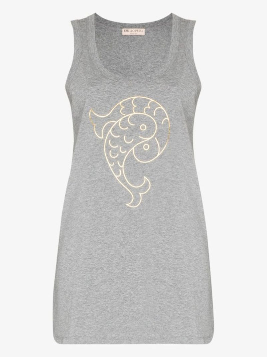 Grey Pesci Print Cotton Vest Top