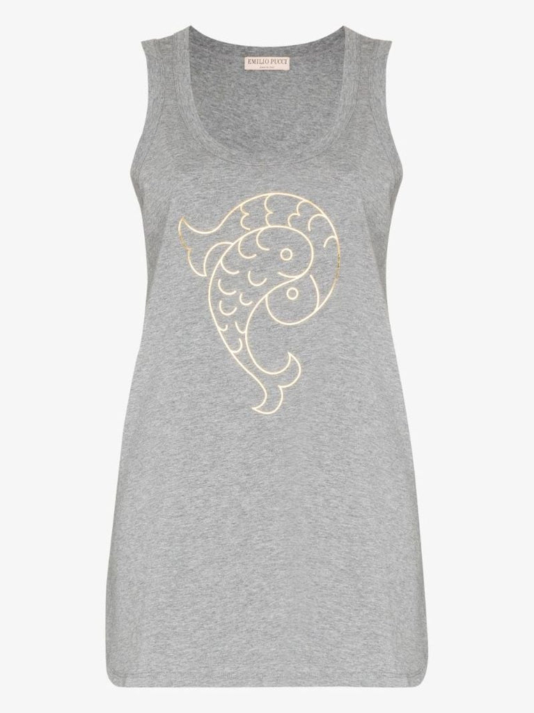 Grey Pesci Print Cotton Vest Top