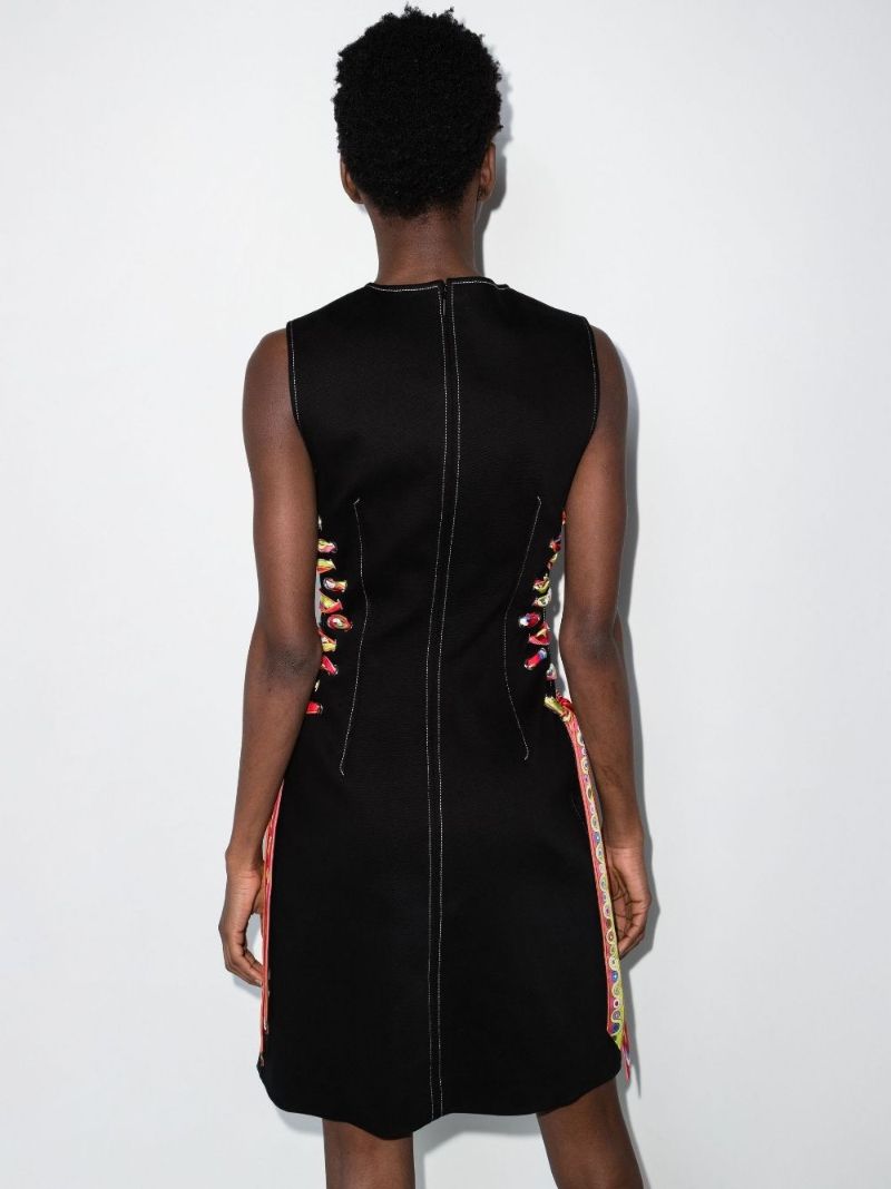 Black Printed Ribbon Sleeveless Cotton Dress