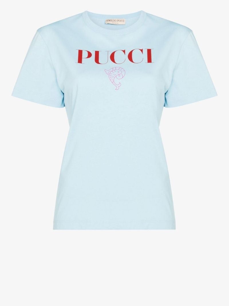 Blue Logo Print Cotton T-shirt