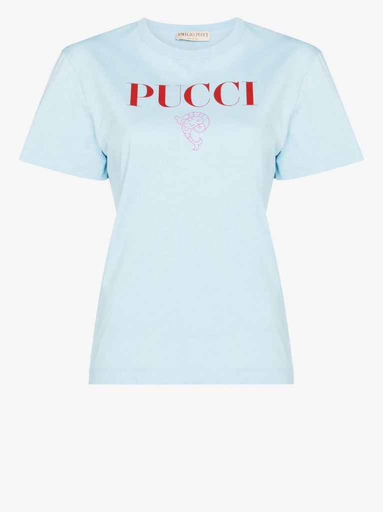 Blue Logo Print Cotton T-shirt