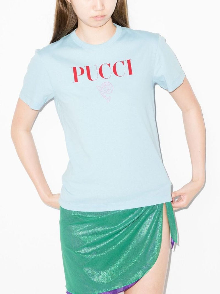 Blue Logo Print Cotton T-shirt