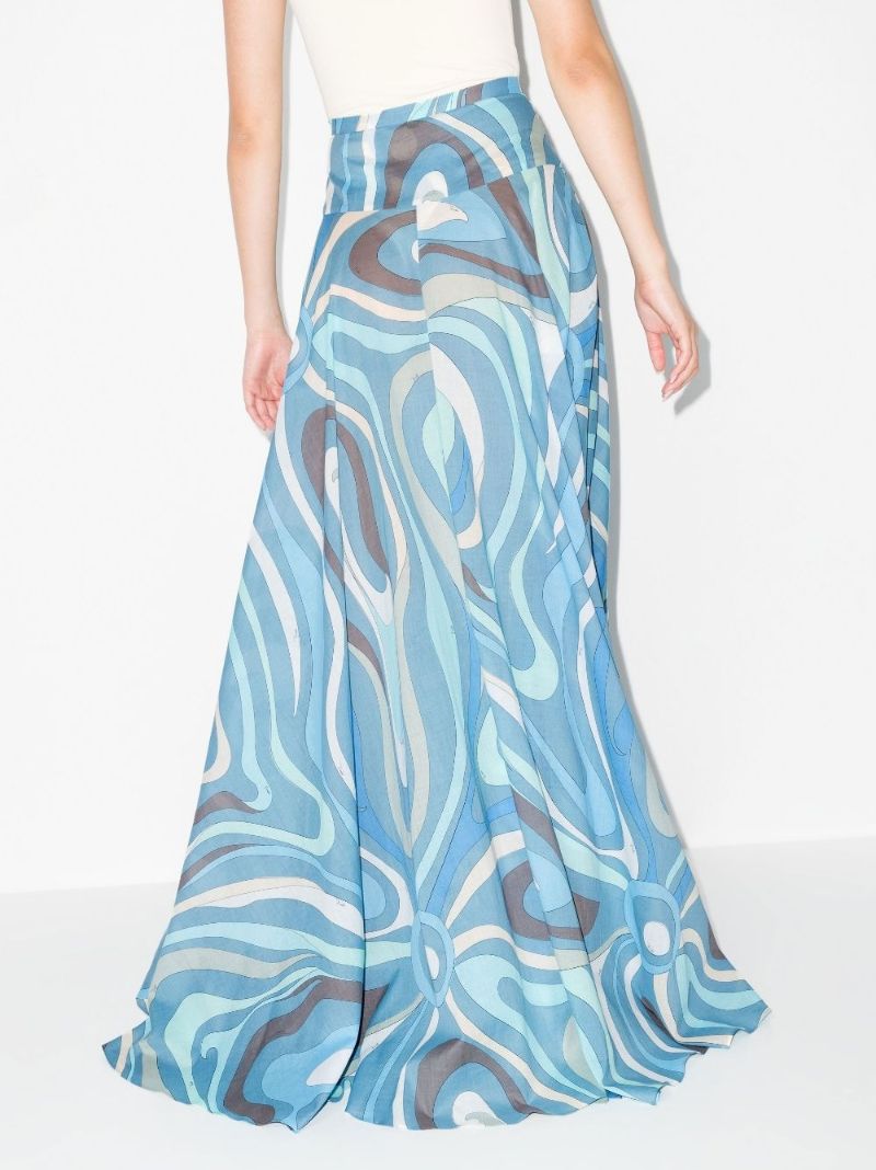 Blue Marmo Print Cotton Maxi Skirt