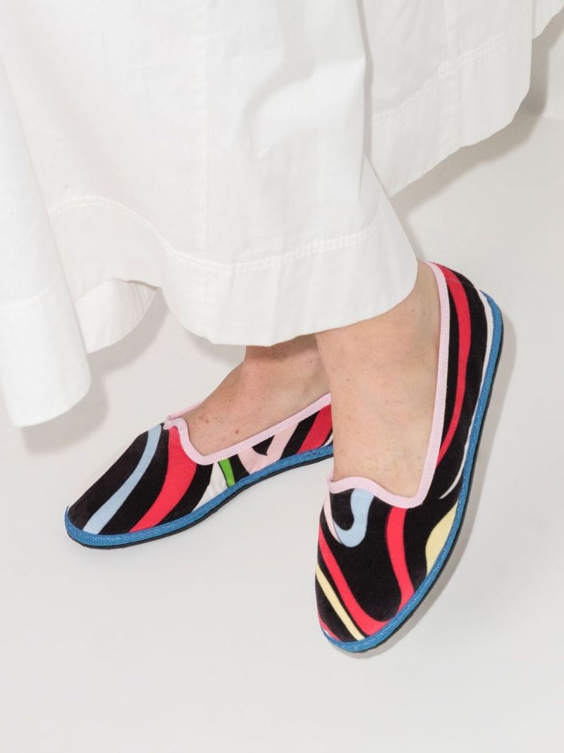 Black Printed Velvet Ballet Pumps