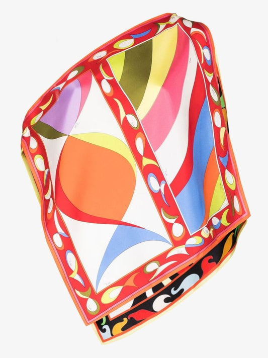 Red and White Printed Silk Top