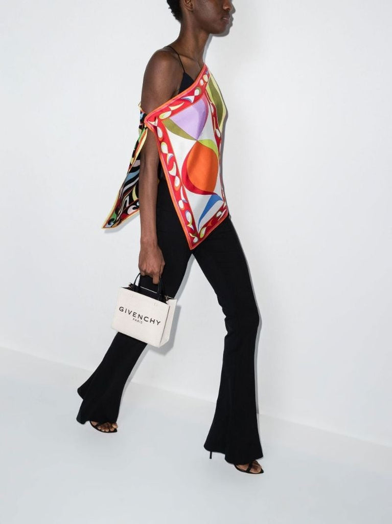Red and White Printed Silk Top