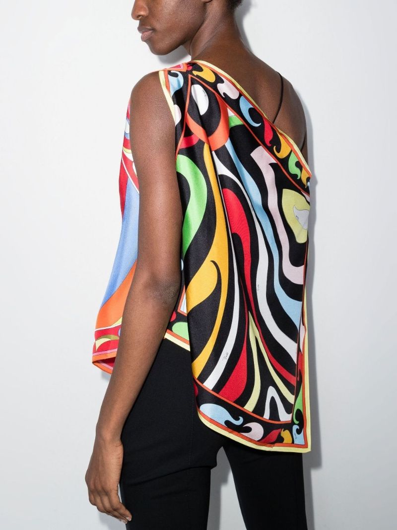 Red and White Printed Silk Top