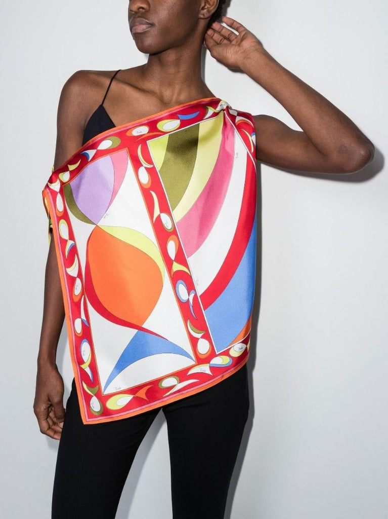 Red and White Printed Silk Top