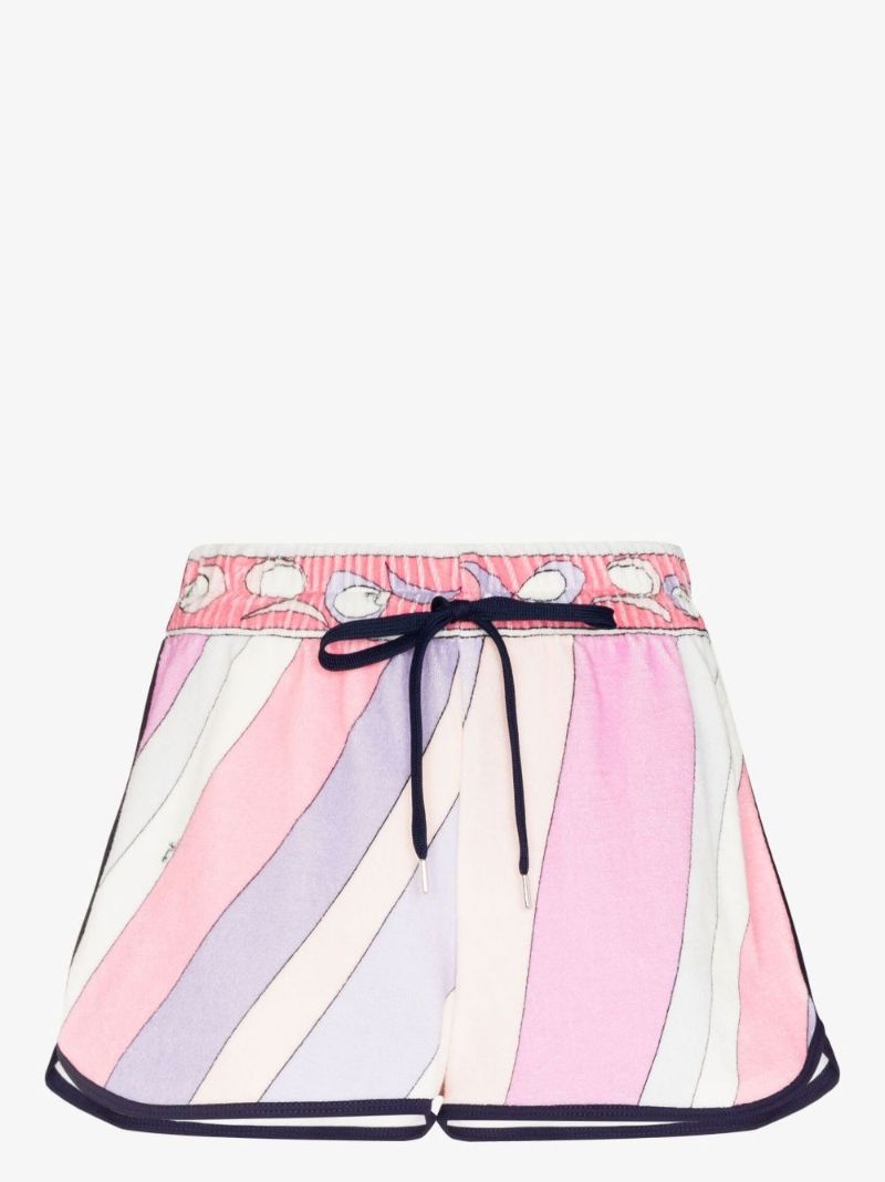 Pink Striped Cotton Track Shorts