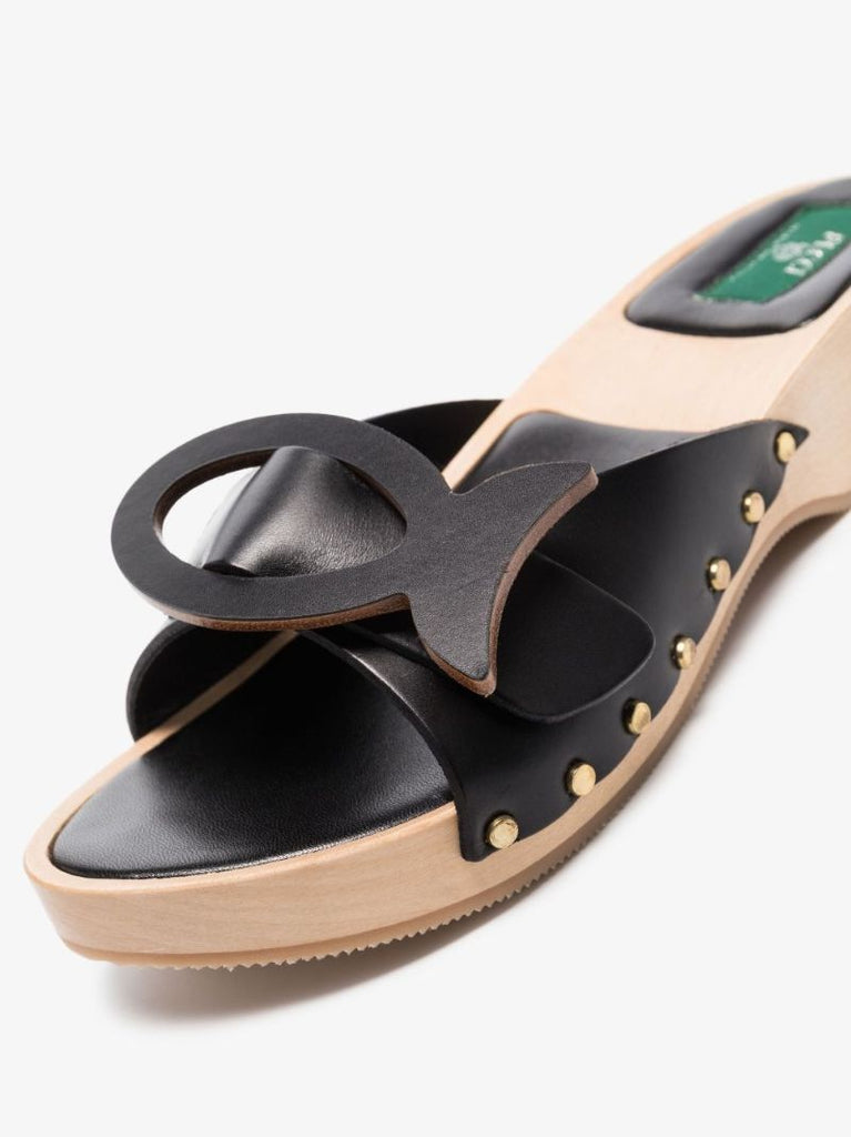 Black Brigitte Leather Clog Sandals
