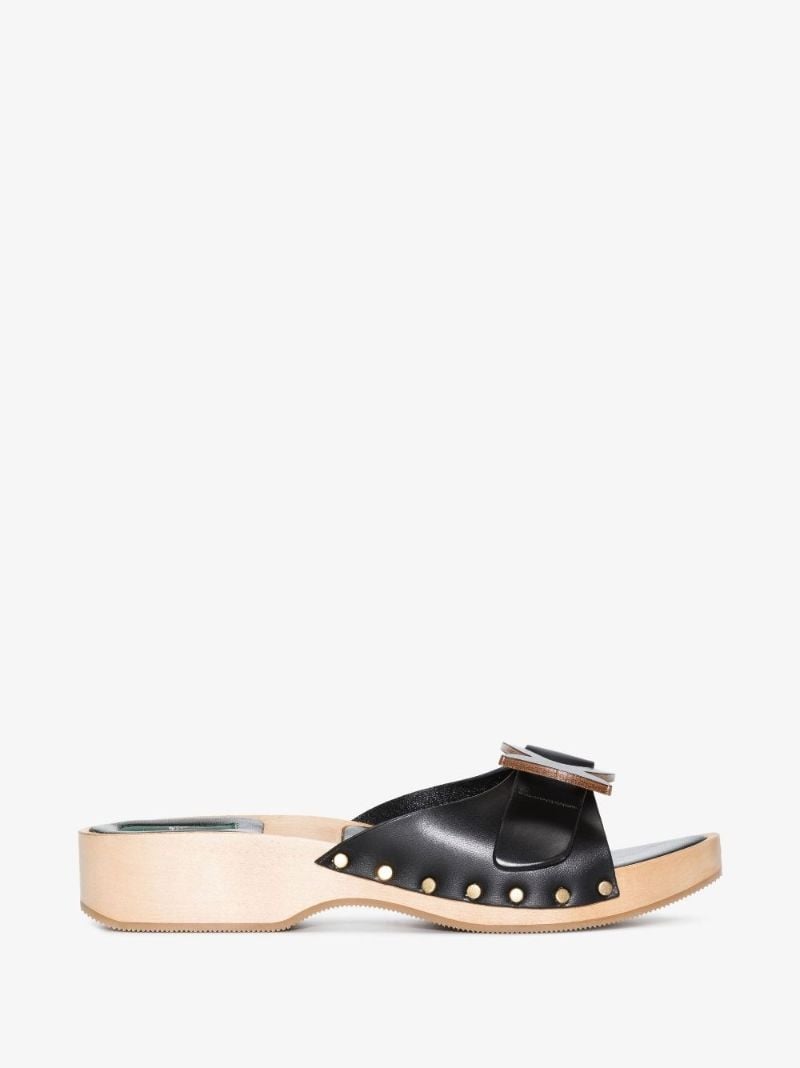 Black Brigitte Leather Clog Sandals