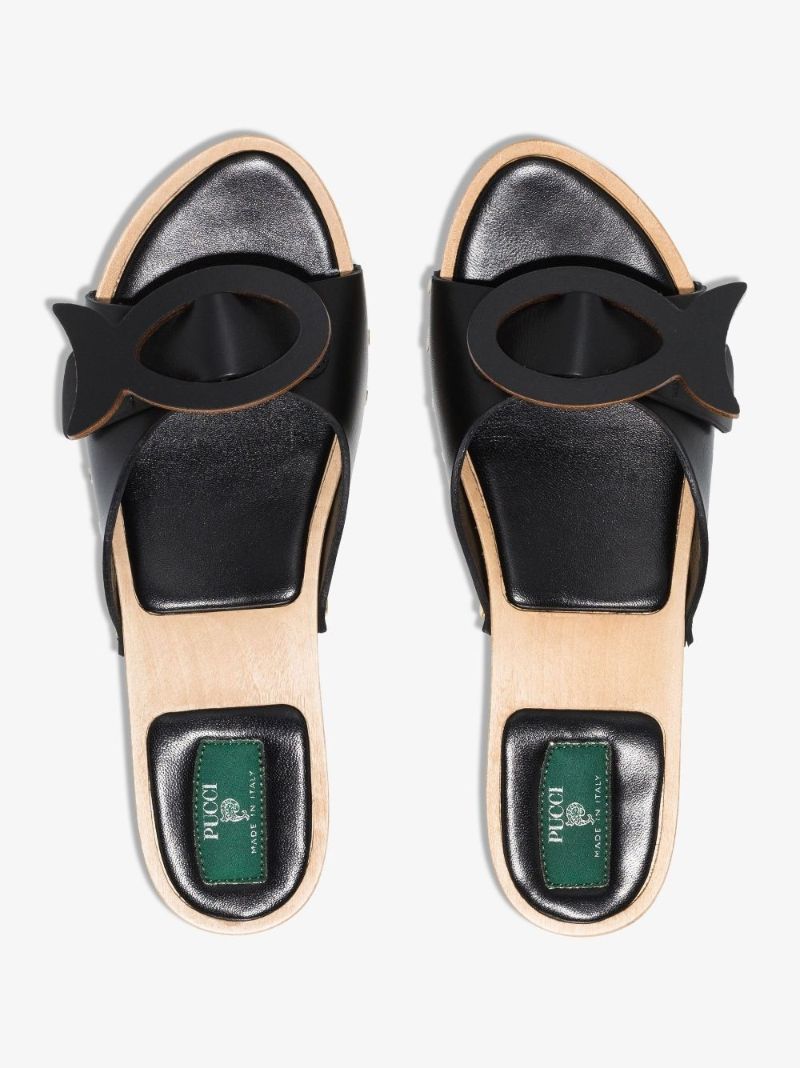 Black Brigitte Leather Clog Sandals
