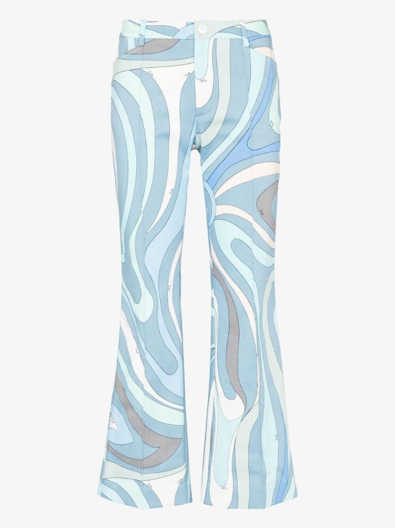 Blue Marmo Print Flared Trousers