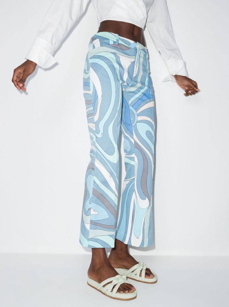 Blue Marmo Print Flared Trousers