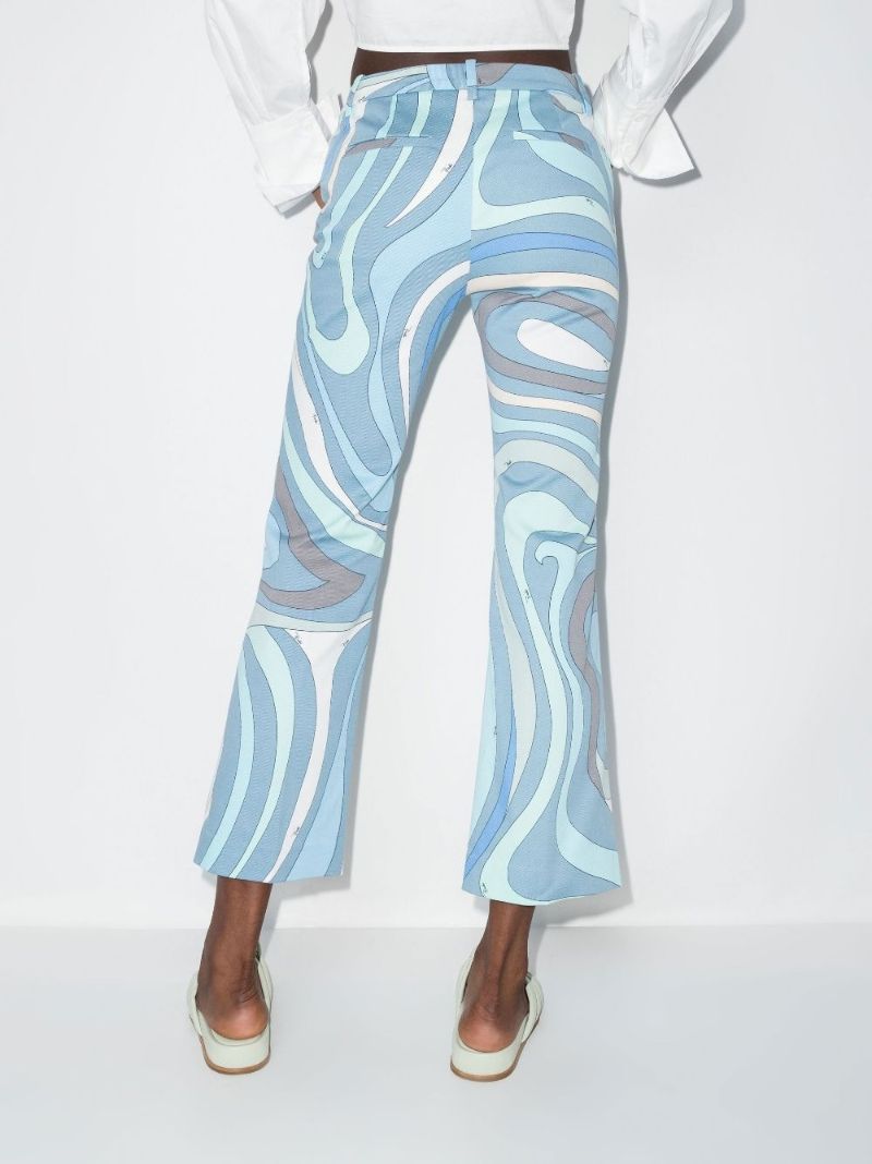 Blue Marmo Print Flared Trousers