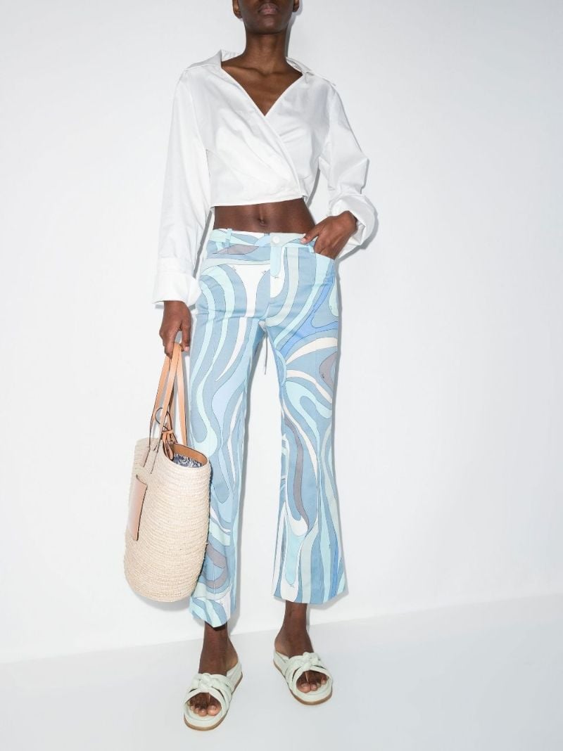 Blue Marmo Print Flared Trousers