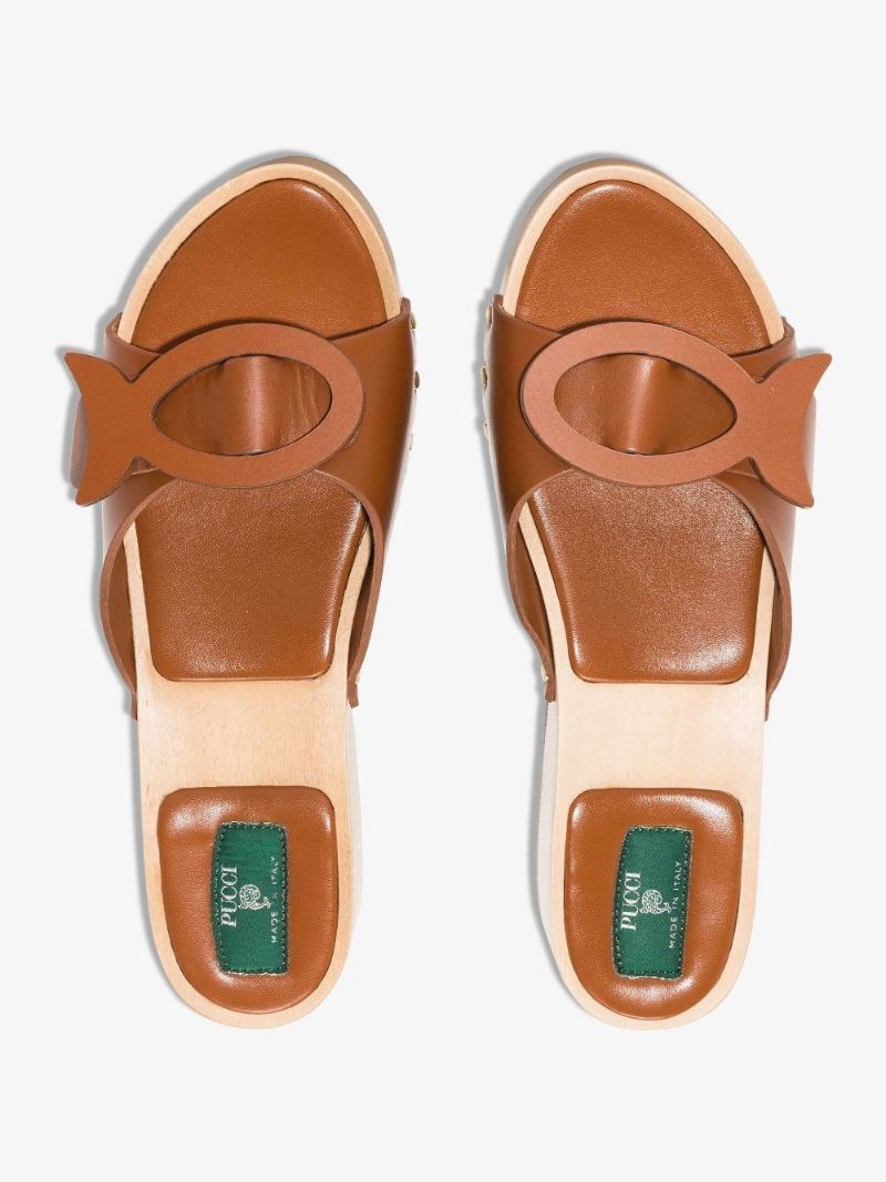 Brown Brigitte Leather Clog Sandals
