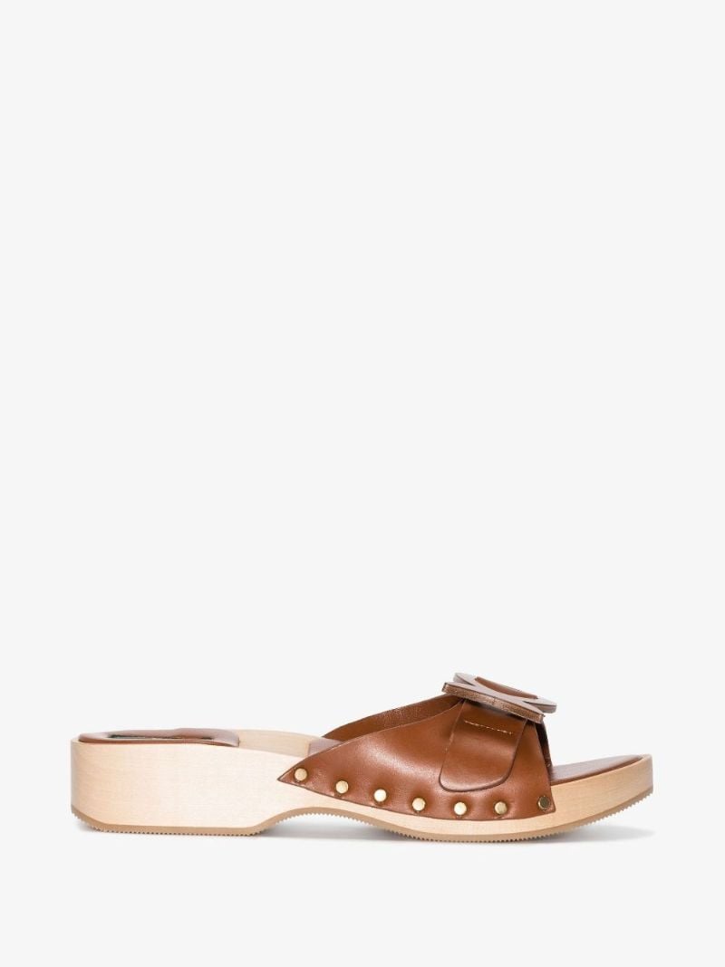 Brown Brigitte Leather Clog Sandals