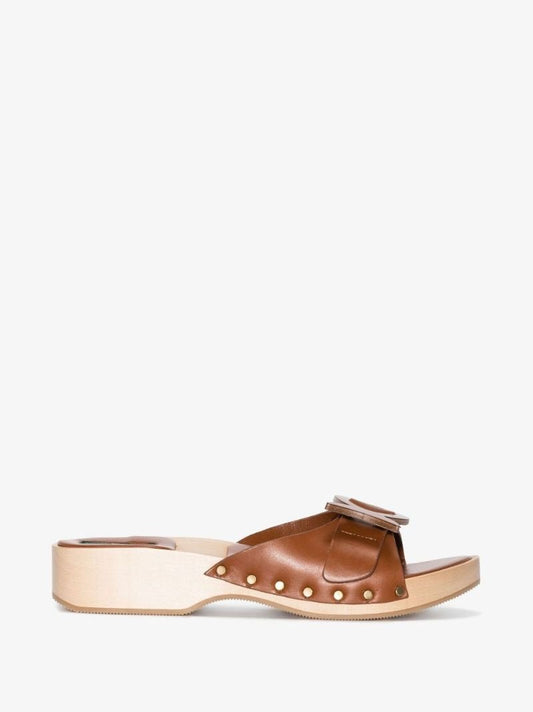 Brown Brigitte Leather Clog Sandals
